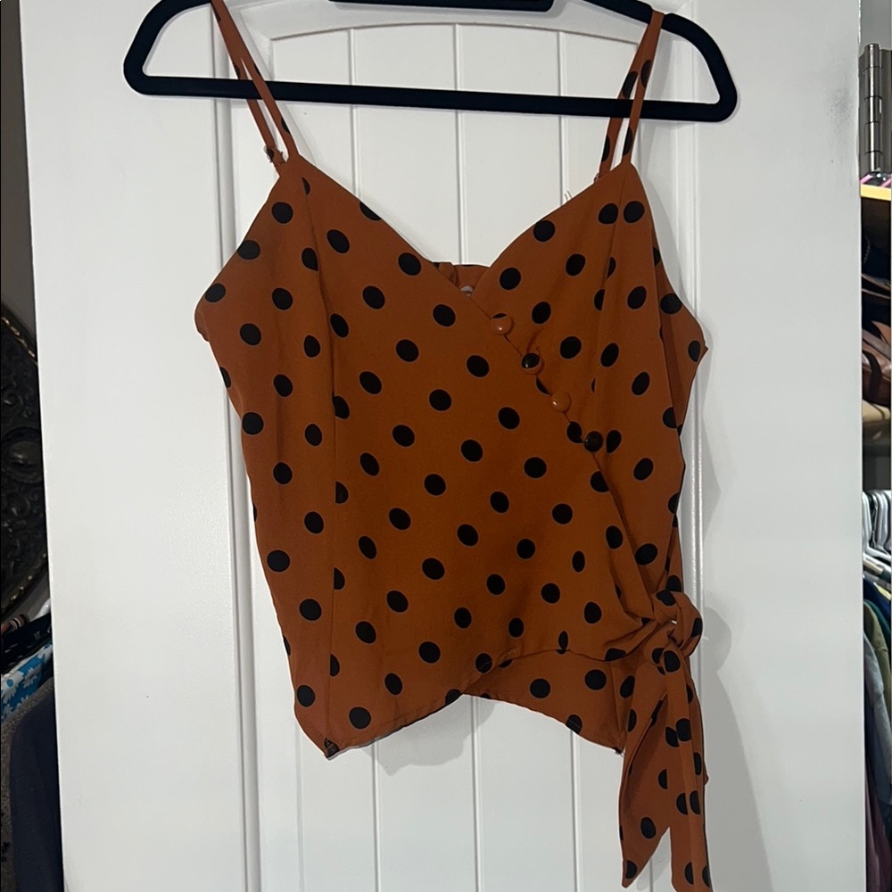 Polka Dot Wrap Top - Burnt Orange